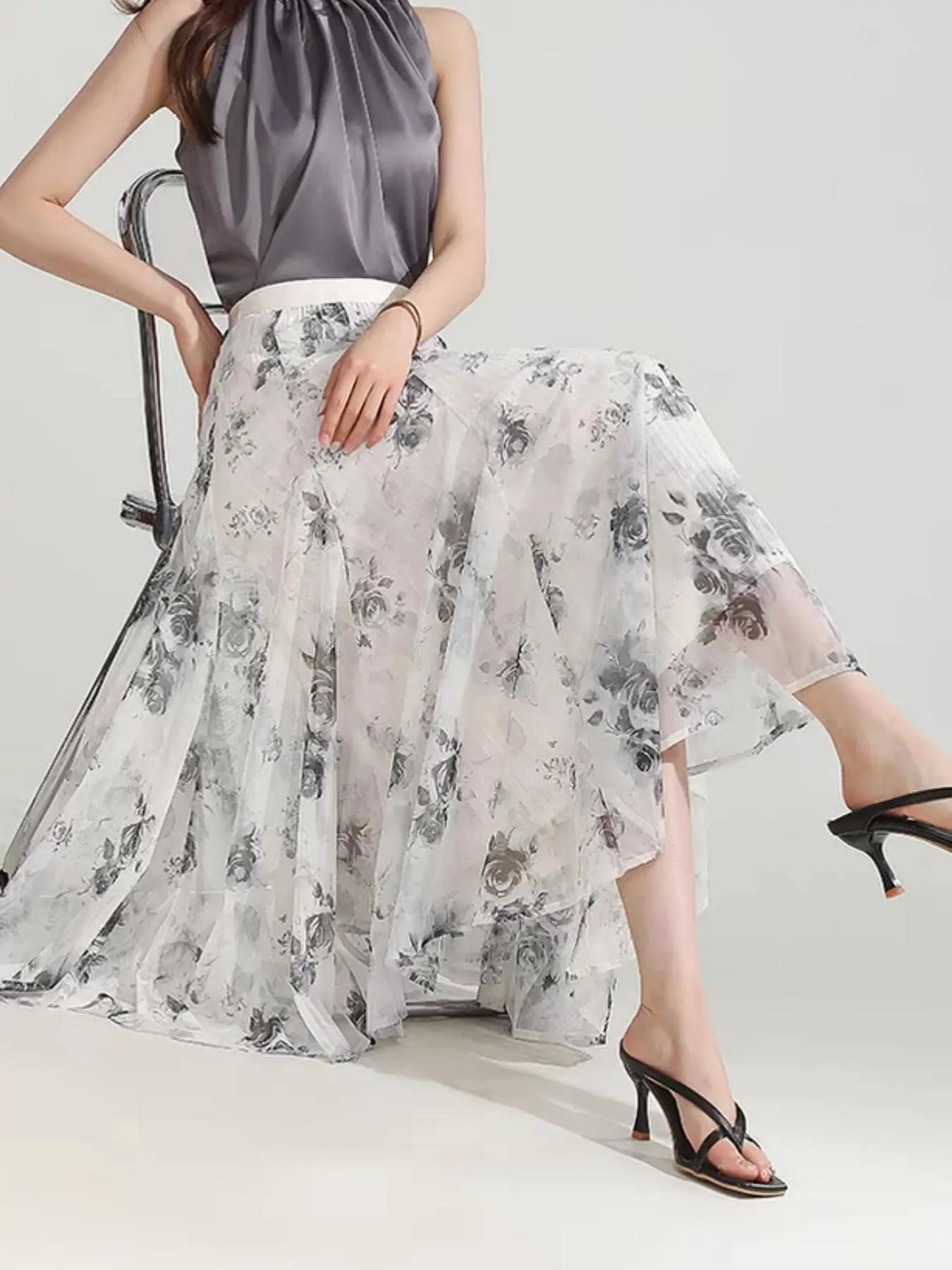 Women's Floral Print Skirt, Vintage Elegant Skirt for Holiday Vacation, Ladies Summer Clothes