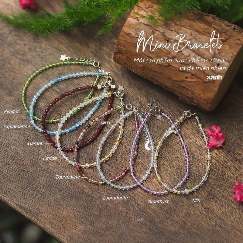 Vòng tay nữ 3li mini đá đa sắc đơn giản thanh lịch dễ thương - Xanh Jewelry Women Phụ Kiện Kiềng peridot đá garnet đỏ vòng tay aquamarine