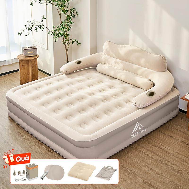 DECHOME Đệm Hơi Tự Bơm Có Tựa Lưng, Giường bơm hơi 2-3 Người, Đệm Hơi Cao Cấp, độ dày 40cm, Giường tạm thời tại nhà hoặc đi cắm trại