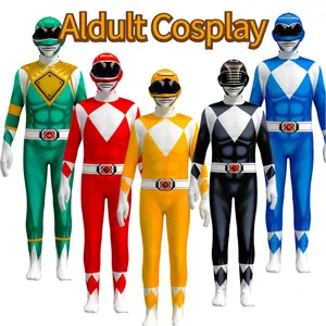 Halloween cosplay Skuad Dinosaurus Aldult Baju Tyrannosaurus power rangers COS Jumpsuit Costumes Pria