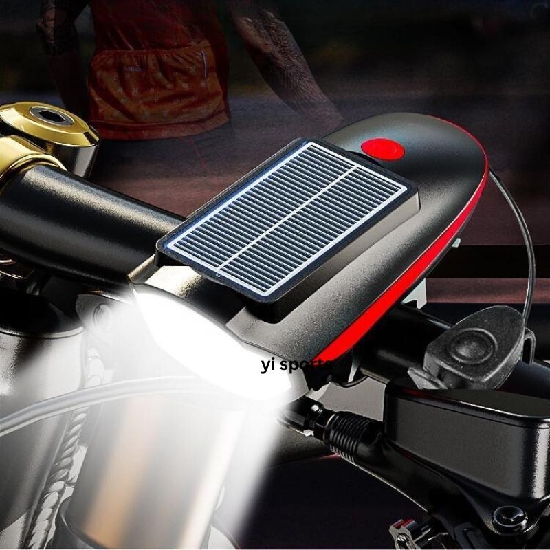 Đèn lắp xe Đèn xe đạp năng lượng mặt trời,Đèn xe siêu sáng có còi sạc usb chống nước đèn led thể thao nhiều màu. Gắn Xe Đạp Đạp Xe Đạp Sports 