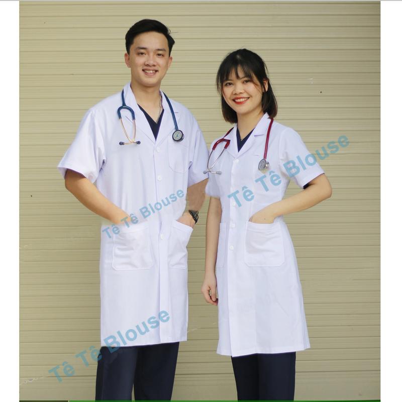 Áo Blouse Dài Ngang Gối, Cộc Tay Nam Nữ, Áo Choàng Bác Sĩ, Phòng Thí Nghiệm, Thẩm Mỹ Viện, Vải Kaki dày và Thô (Giá Sỉ)