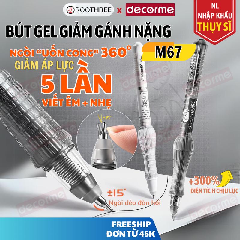 Bút gel giảm gánh nặng M67 bút công thái học DecorMe ngòi đàn hồi 360 độ giảm áp lực 5 lần viết êm nhẹ chống chai tay mỏi tay khi viết