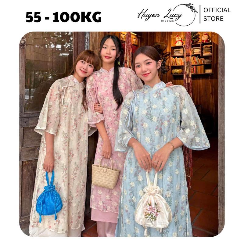 BST TẾT 2026 Set áo dài cách tân nữ bigsize hoa cúc Bạch Vũ đính nơ buộc xinh xắn thanh lịch Huyền Lucy Bigsize Women Dress