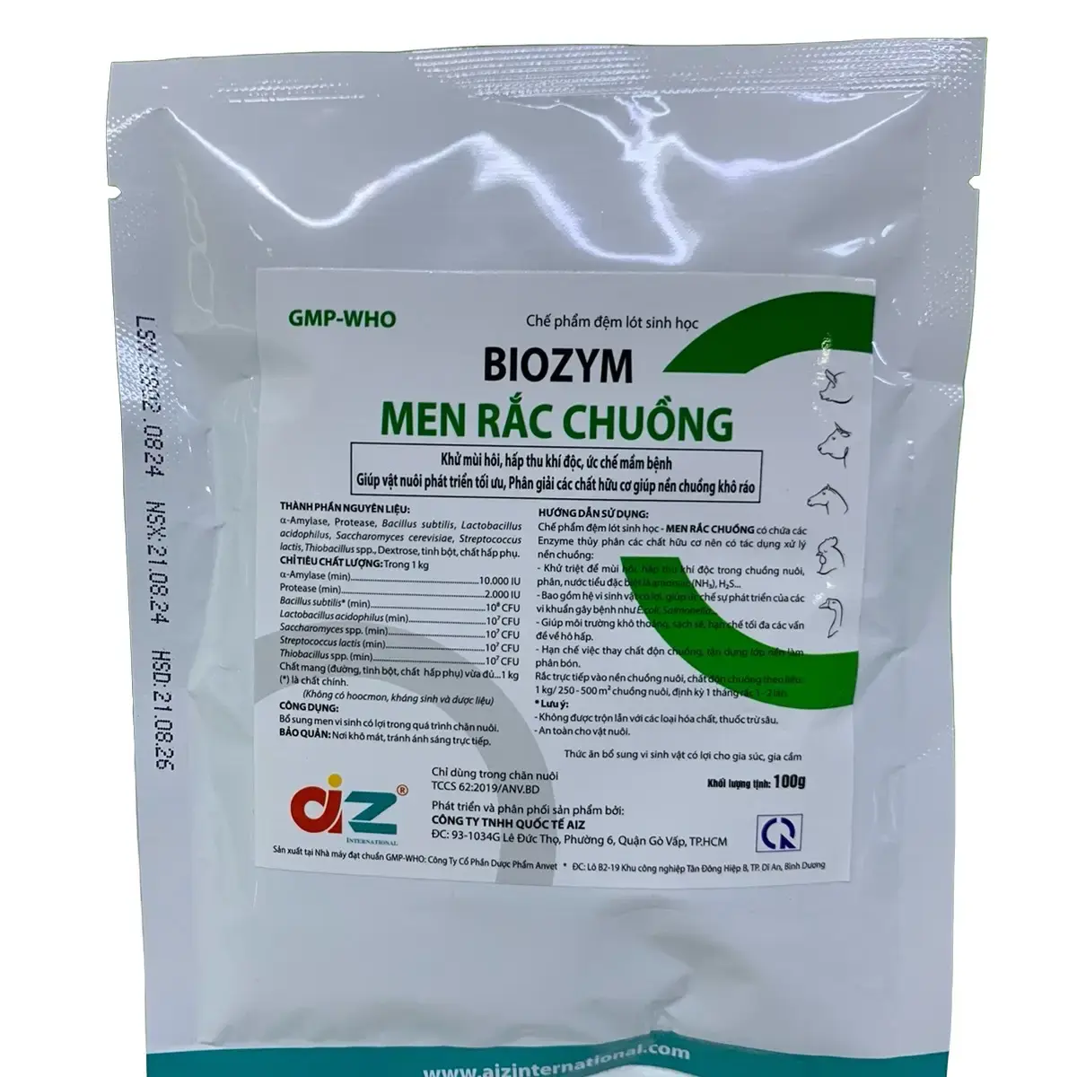 Men rắc chuồng khử mùi hôi 100g ức chế mầm bệnh, giúp vật nuôi phát triển và tối ưu, phân giải các chất hữu cơ