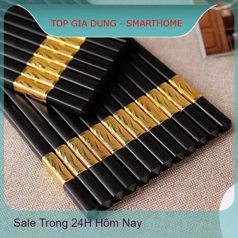 Đũa Mạ Vàng 10 Đôi Nhựa Đen Cao Cấp Chống Bong Tróc Chống Mốc Chịu Nhiệt Tốt 4