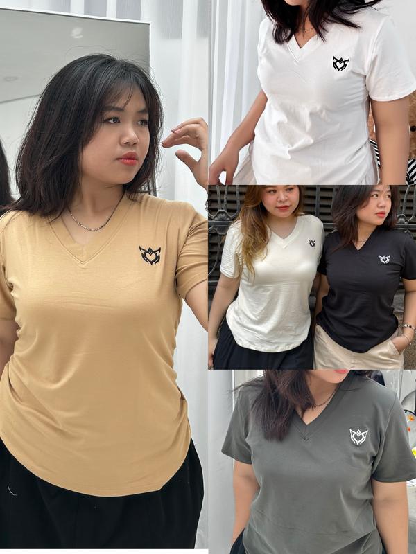 Áo baby tee cổ V thêu trái tim Cotton bigsize 90kg