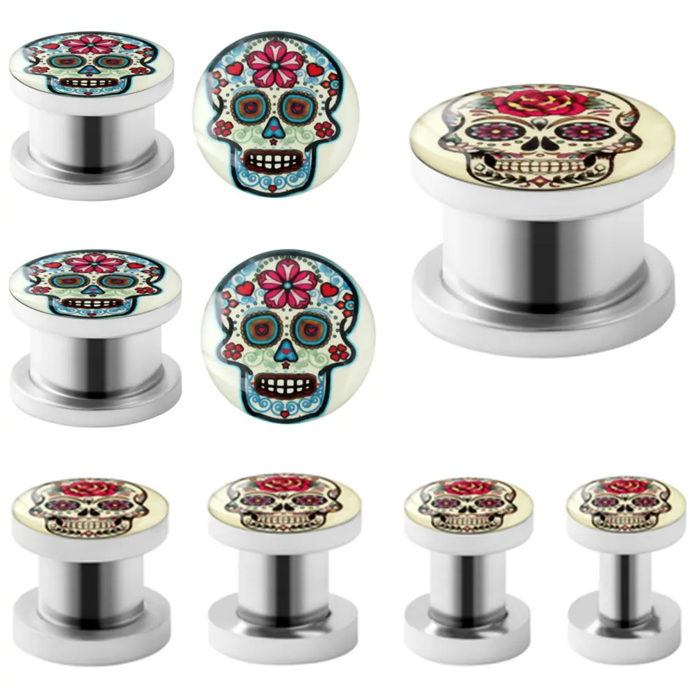 Stainless Steel Halloween Oil Dripping Skull Ear Expanders Body Piercing Jewelry