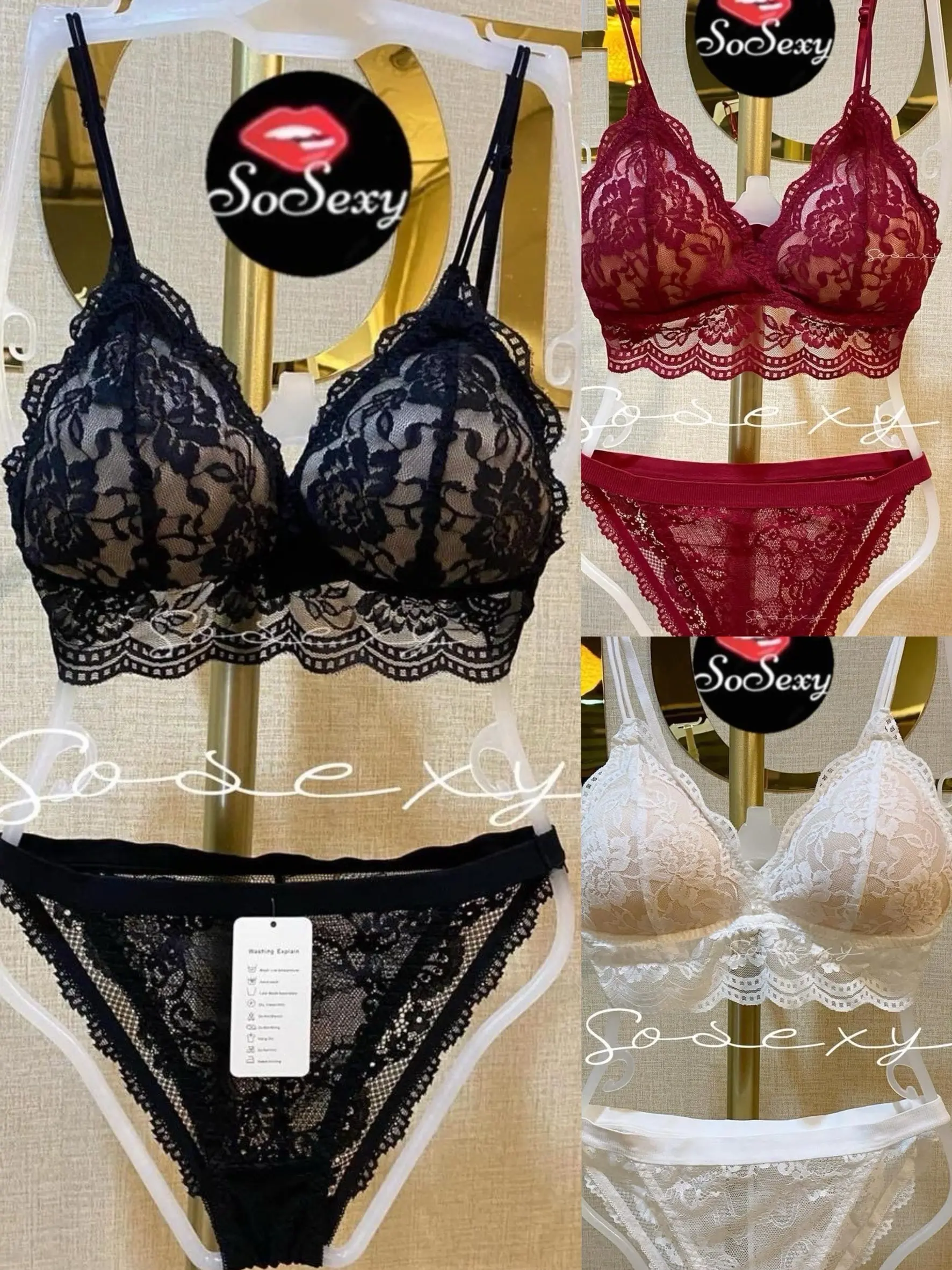 Sosexy ชั้นใน+พร้อมกกน setSo01ฟองน้ำดันทรง เก็บทรงสวย ดีเทลสวยเซ็กซี่ ตะขอ3ระดับ บราลูกไม้กางเกงในซีทรูผู้หญิง