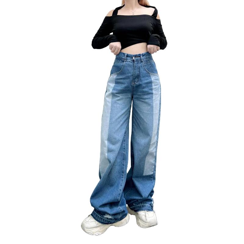  Quần Jean Suông Rách Phối Màu Dài 116 CM SC16 Nữ Pants 