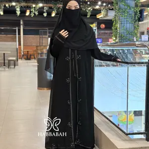 ABAYA AURORA Gamis Outer Hitam Jetblack Bunga Cantik Mewah Muslim Wanita