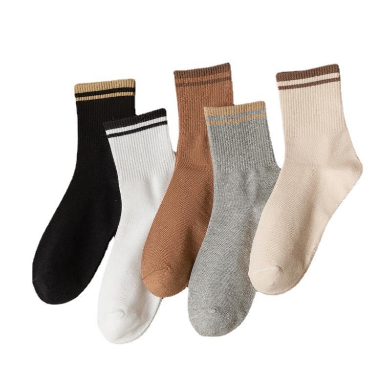 Product Introduction of 2Pair New Fashion Socks Solid Color Striped Socks Casual  Socks Casual Cotton Comfy Breathable Socks For Women Girls 25