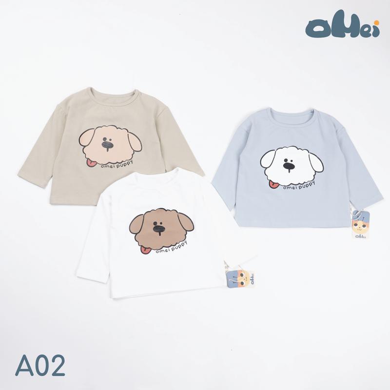 A02 Áo Dài Tay Thu Đông Cho Bé In Hình Cún Con Dễ Thương | OMEI Thun