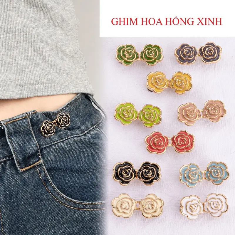 Ghim cài quần Hoa Hồng điều chỉnh thu nhỏ eo quần váy tiện lợi thời trang mới 0