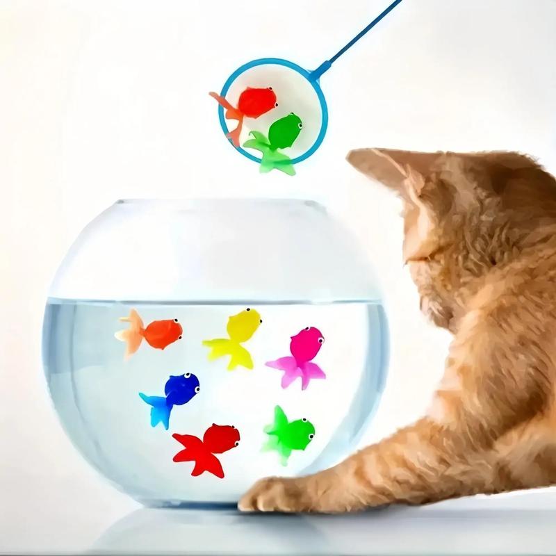 Soft Rubber Goldfish & Fishing Net, 8 Counts Floating Simulation Soft Rubber Fish & 3 Counts Fishing Net, Random Color Summer Party Decoration Supplies 3
