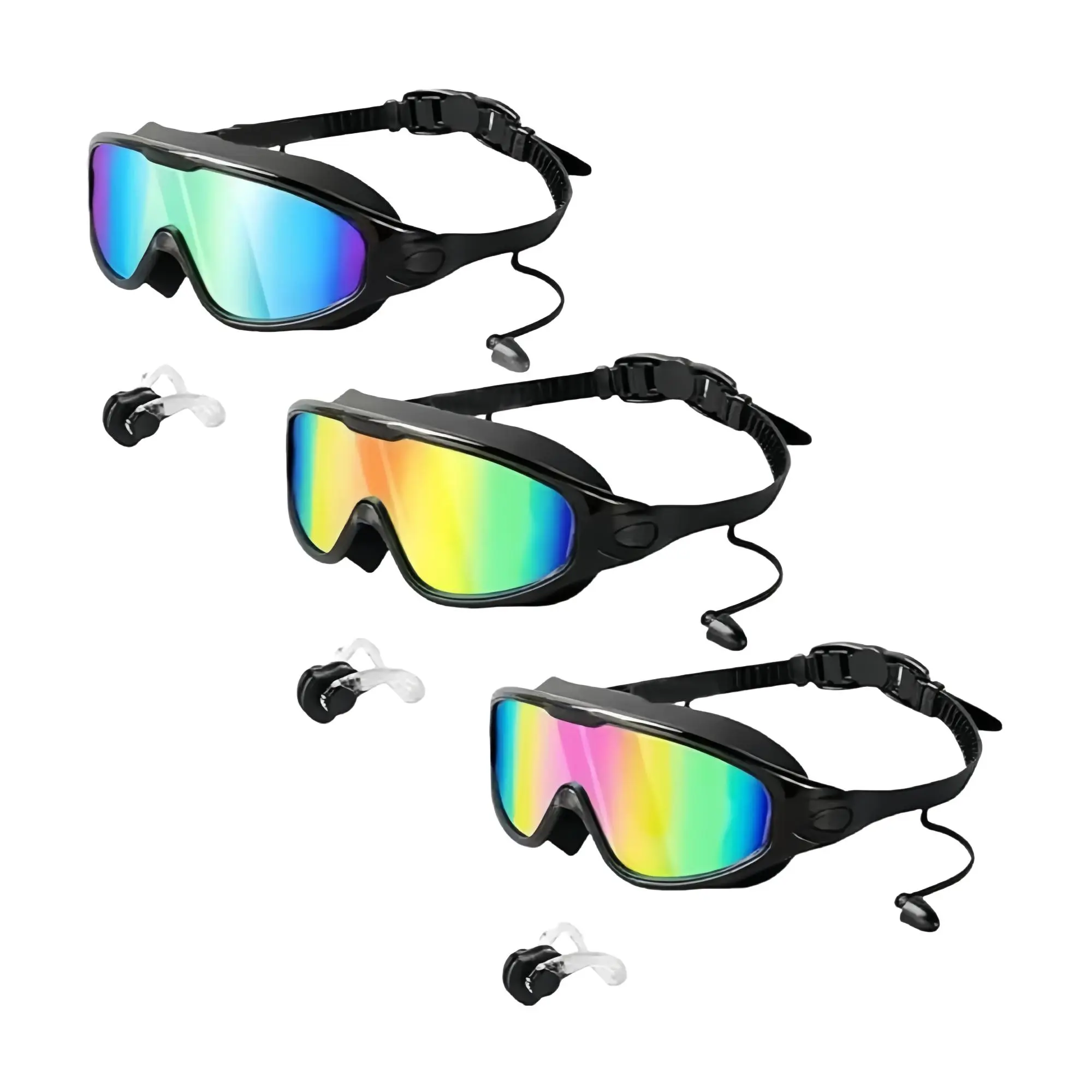 Swimming Goggles & Earplugs Set (3 Sets), Anti-fog & UV Swimming Goggles, No Leaking Swim Glasses for Men Women Youth