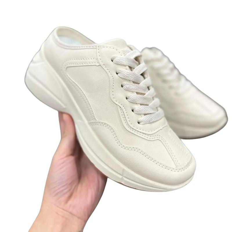 Ỉn store - Form nhỏ tăng size sục thể thao nâng đế 5cm cho nữ trơn màu trắng kem GiàY Shoes Cao Su DéP Nhung Kim Tuyến