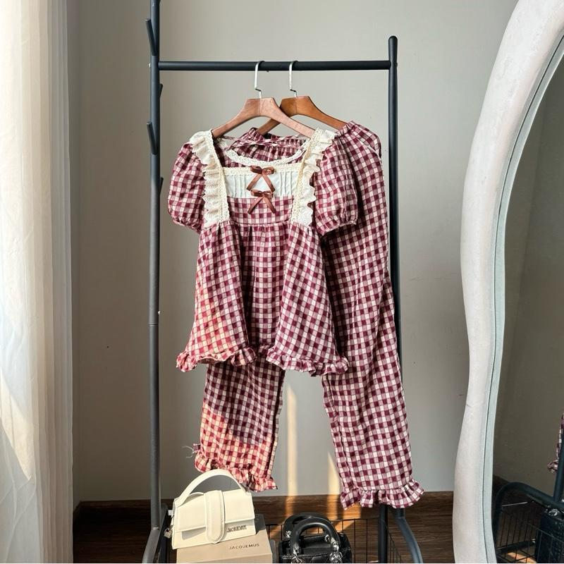 Bộ Đồ Ngủ Nữ Pijama Chất Đũi Nhung Tiểu Thư HANI Thiết Kế Babydoll Đáng Yêu Chất Mềm Mịn Mát HK06 1