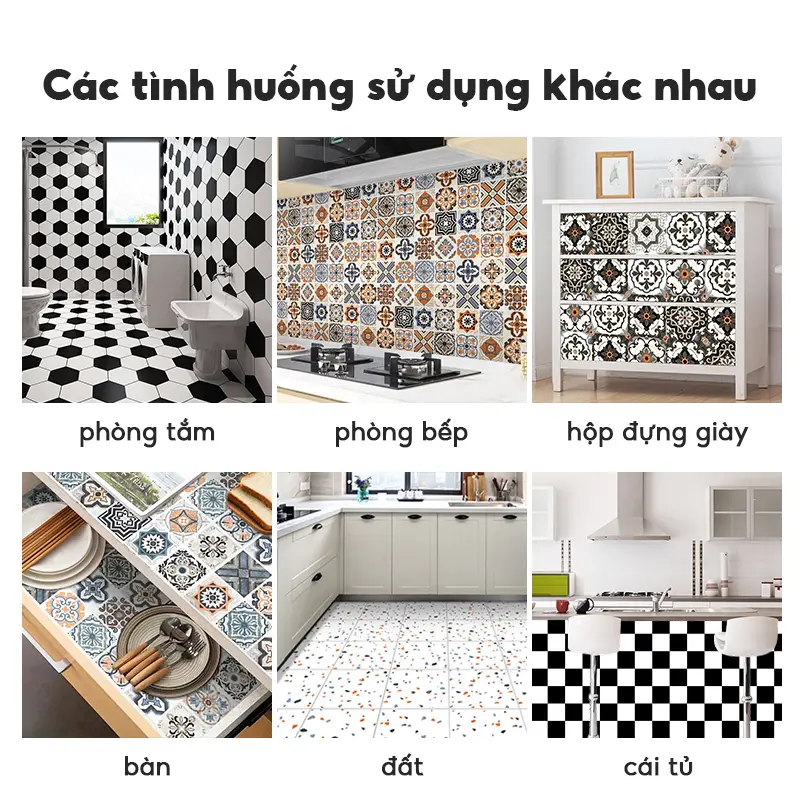 Miếng Dán Sàn Chống Thấm Nước Tự Dính Giả Thảm Giấy Dán Tường DIY Phòng Tắm Phòng Ngủ Văn Phòng Nhà Bếp Ngói 3