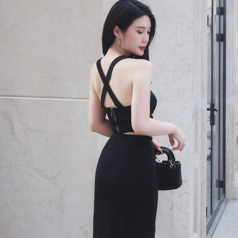 [GIÁ SỐC - Mặc đc 2 kiểu ] Đầm gút eo áo croptop 2 dây, kiểu dáng xẻ tà đi dự tiệc siêu sang Hienphamstore 7960 Buổi tối váy xoắneo Nữ Women 6