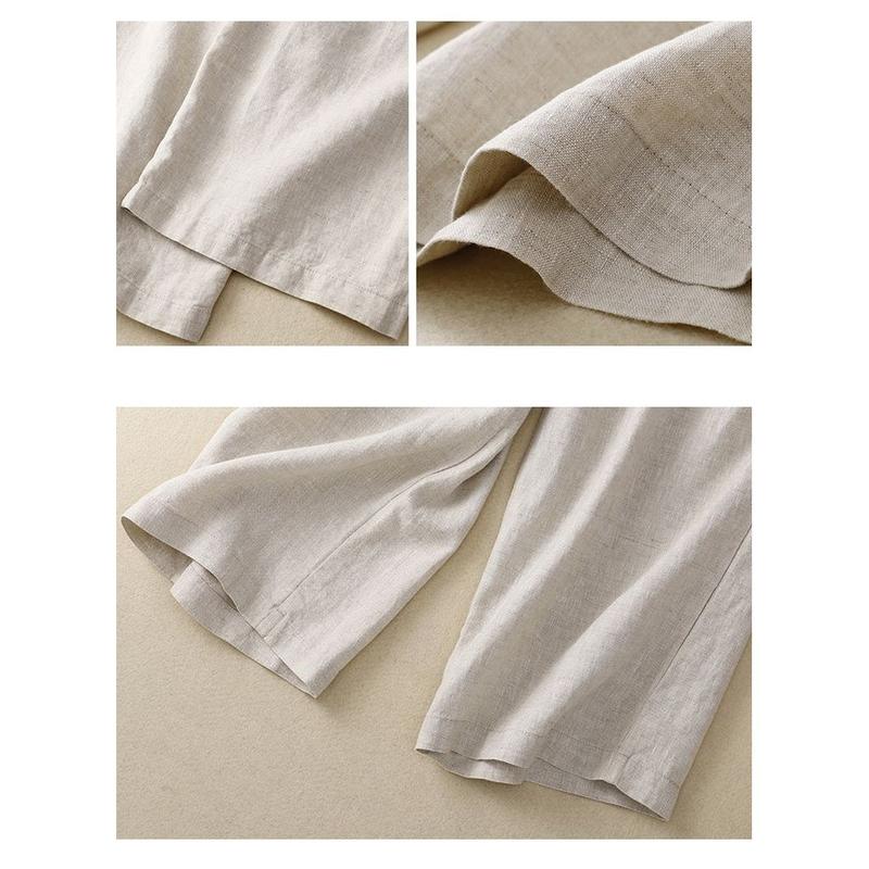 Quần Dài Vải Lanh Cotton, Eo Co Giãn, Phong Cách Cổ Điển Thẳng, Dành Cho Nữ, Thường Ngày, Hàng Mới Về, Quần Cropped 8