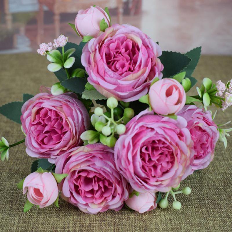 Product Introduction of Hot Sale Simulation Peony 9 Heads Silk Artificial Flowers Bouquet Big DIY Fake Flowers For Home Wedding Decoration Indoor Office 4