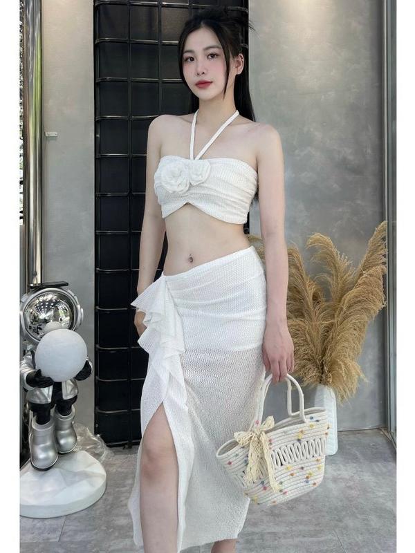 MS949 Set Đồ bơi Váy đi biển áo QUÂY HOA NGỰC phối chân váy xẻ tà cách điệu nhẹ nhàng tôn dáng