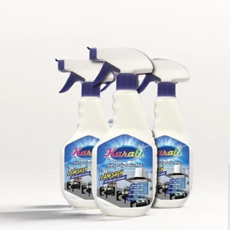  Combo 3 hộp siêu tẩy dầu mỡ Karabi tẩy sạch dầu mỡ cứng đầu bám lâu trên lưới lọc hút mùi bếp ga bếp từ tẩy xoong  lò vi sóng tường ốp và kháng khuẩn.Dung tích chai 500ml có vòi xịt tiện dụng. Làm Sạch 