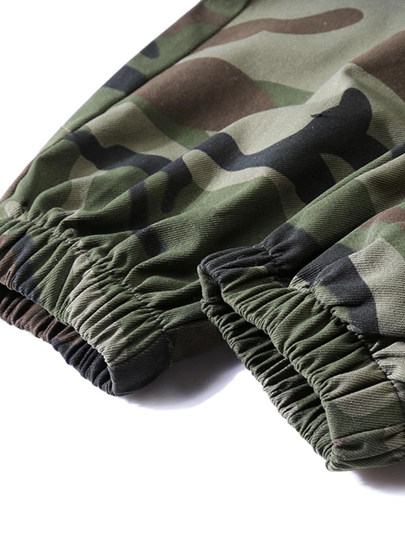 Product Introduction of Men's Camo Print Pocket Elastic Waist Cargo Pants, Regular Fit Casual Fashion Trousers for Outdoor Hiking, Woven Bottoms for Men 8