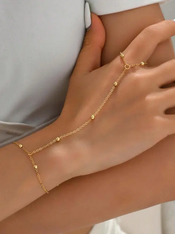 Simple Bead Decorated Link Bracelet, Finger Chain Jewelry for Women & Girls, Fashion Alloy Jewelry for Party, Daily Clothing Decor, Birthday Gift 3