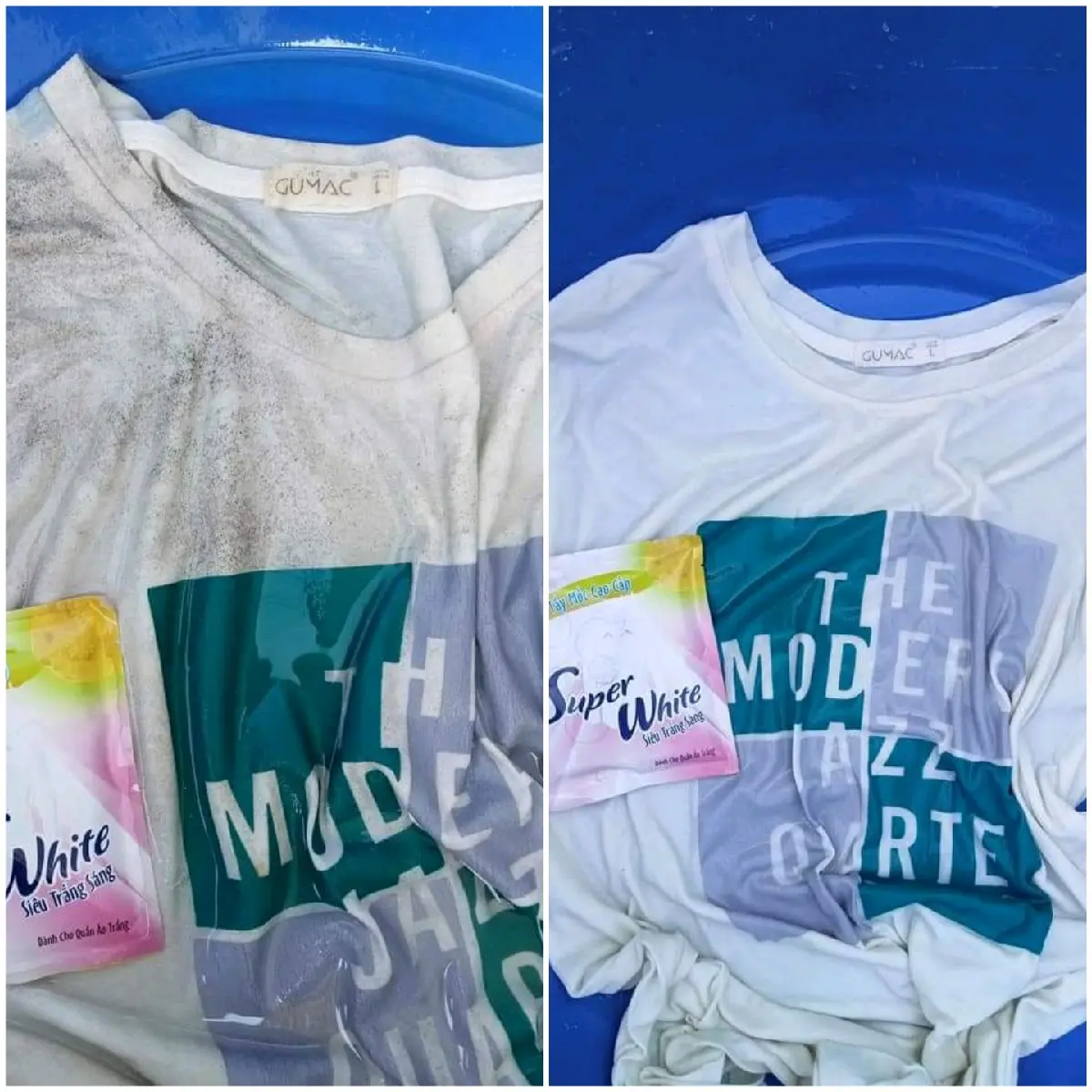 Bột Tẩy Mốc, ố Vàng trên Quần Áo SUPER WHITE không gây mất màu vải, Trả lại Quần áo như Mới
