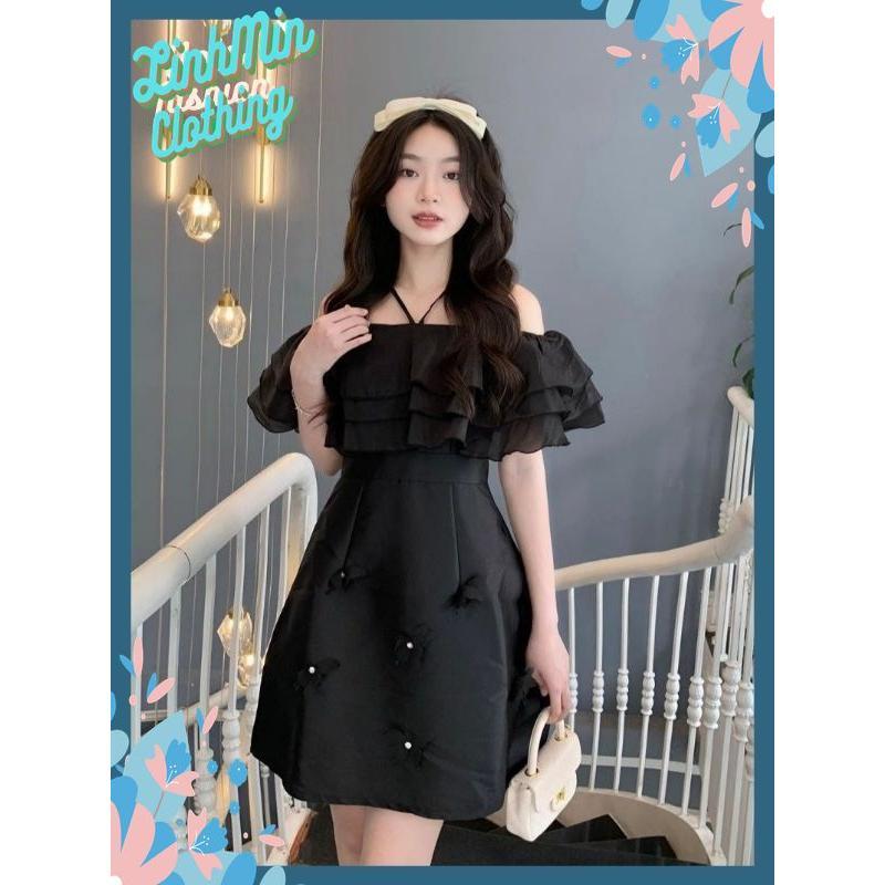 Đầm thiết kế trễ vai phối bèo tafta đính ngọċ tiểu thư sang chảnh váy dự tiệc công chúa LinhMin V249 váy  tiệc