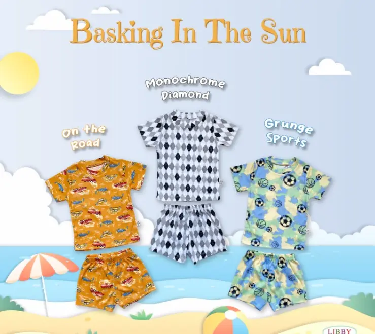 3PCS || Setelan Baju Anak Bayi Libby Cotton TIPIS (( PENDEK )) SNI . 3