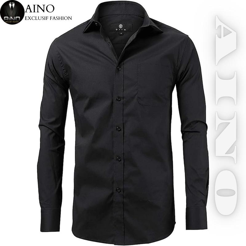 AINO.ID Kemeja Formal Pria Kemeja Kantoran Kemeja Kerja Slim Fit Lengan Panjang Kemeja Putih Kemeja Keren Nyaman 0
