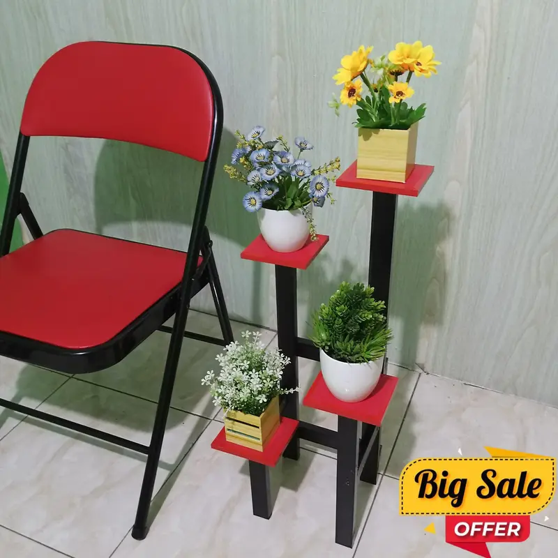 Rak bunga minimalis hiasan dekorasi rumah rak kayu tinggi 65 cm - WRSL65CM Dinding 0
