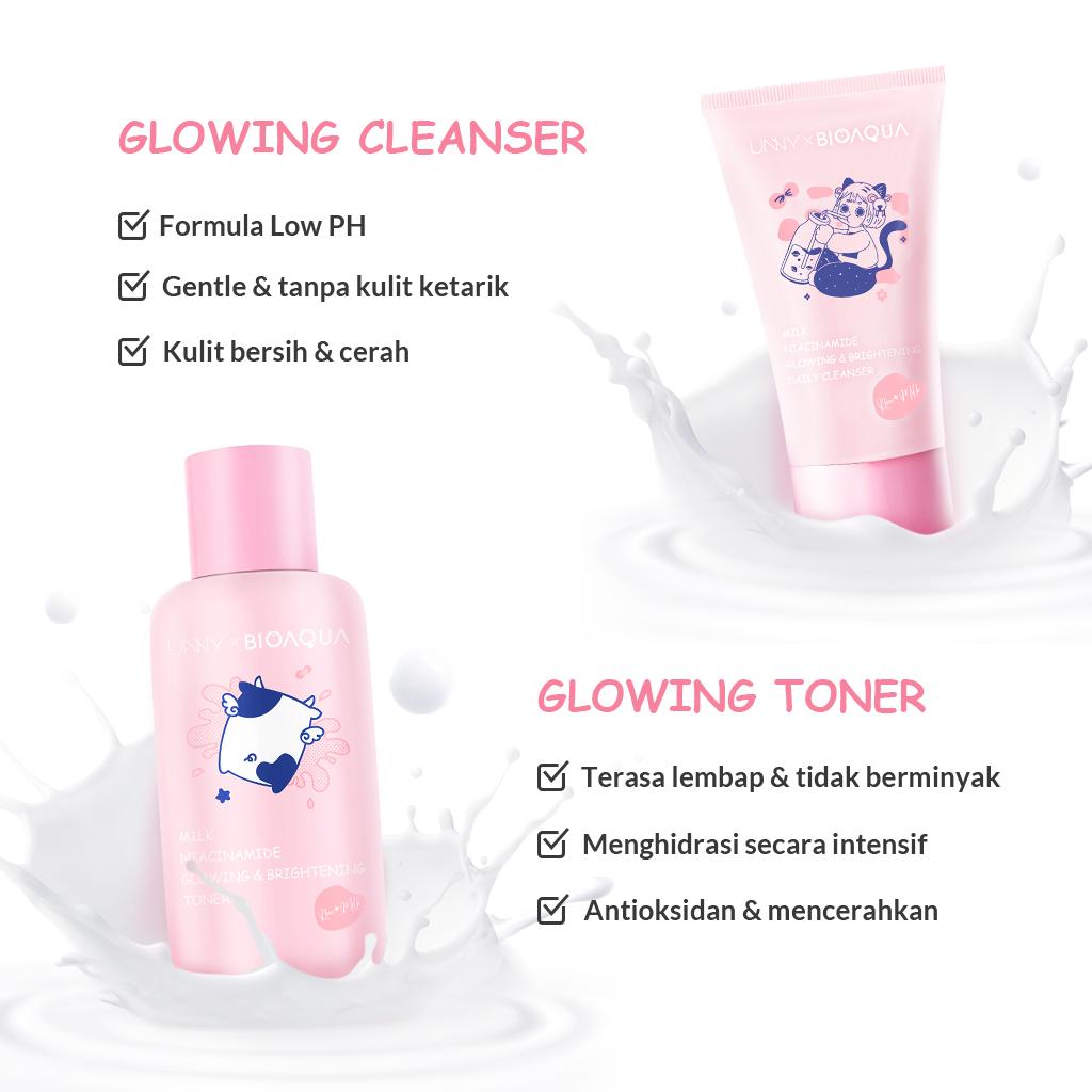 【Milk Brightening Set】BIOAQUA Milk Glowing  Facial   Skinacre Paket / Tea Tree Oligopeptide Acne Barrier Skincare kit Soothing Hydrating Face Wash  Cleanser +Toner +Sunscreen + Night Cream 【BPOM】