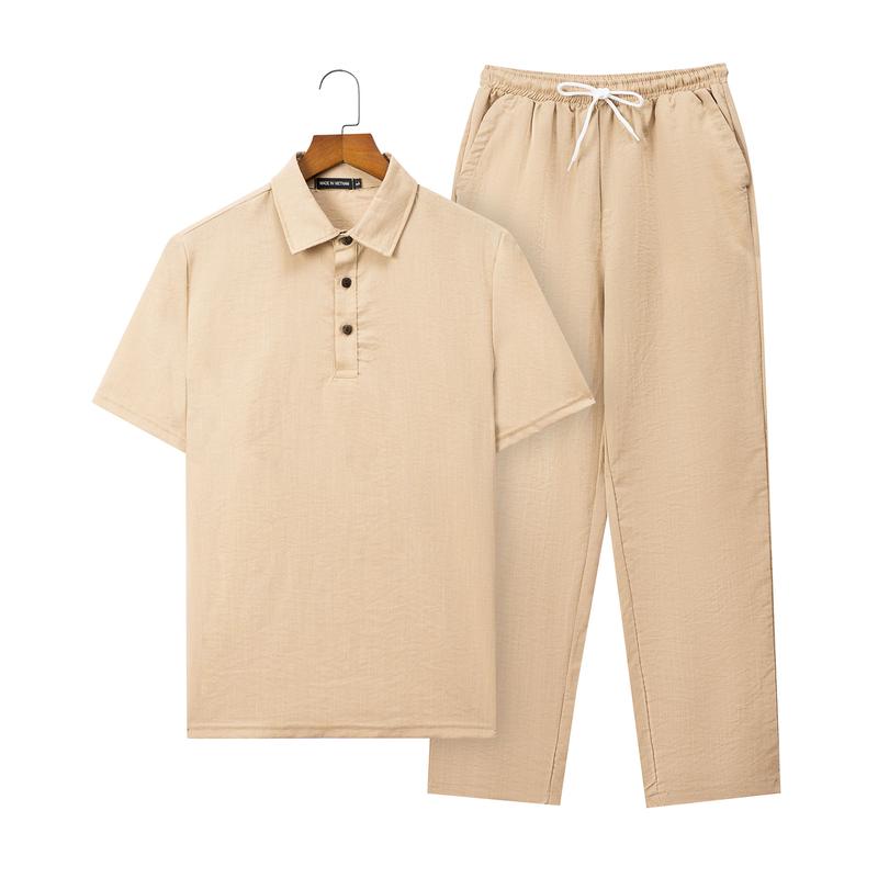 Bộ Đũi Nam Áo Cổ Bẻ Tay Ngắn Quần Dài Vải Đũi Cao Cấp Mát Nhiều Màu Phong cách Trẻ Trung Năng Động Áo Menswear Đen