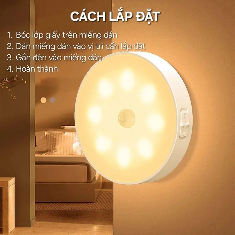 Đèn LED cảm ứng trong đêm có người đi qua tự động sáng, sử dụng pin sạc cao cấp, tặng cáp sạc