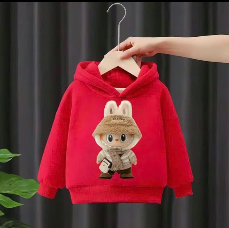 Áo nỉ hoodie dành cho bé trai và bé gái 14-45kg mẫu KHĂN LABUBU. Chất liệu nỉ ấm áp. D51 0
