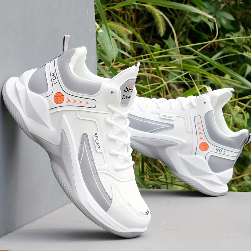 Men's Trendy Solid Basketball Shoes, Comfy Non Slip Lace Up Durable Sneakers For Men's Outdoor Activities 6