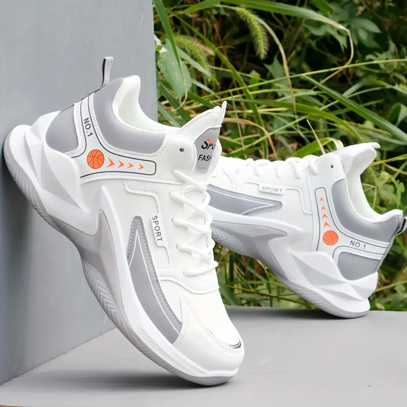 Men's Trendy Solid Basketball Shoes, Comfy Non Slip Lace Up Durable Sneakers For Men's Outdoor Activities 6