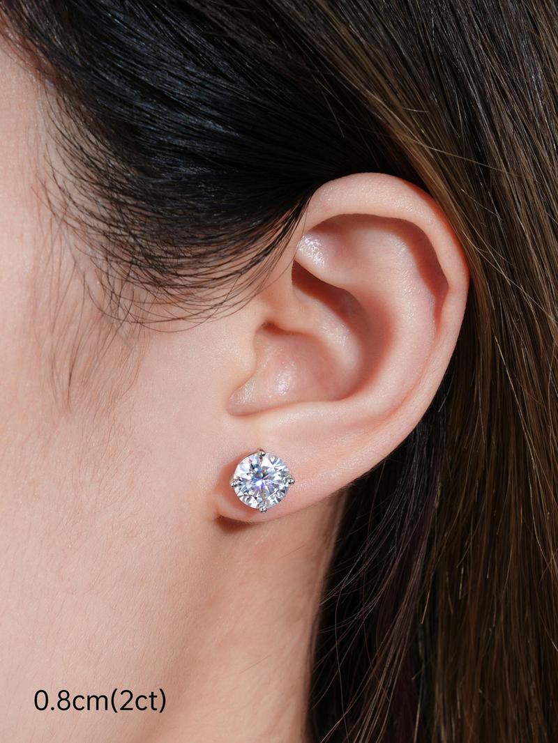 Product Introduction of 925 Sterling Silver Synthetic Moissanite Earrings, Elegant Round Shaped Earrings for Women & Men, Trendy All-match & Exquisite Jewelry for Birthday Gift 5