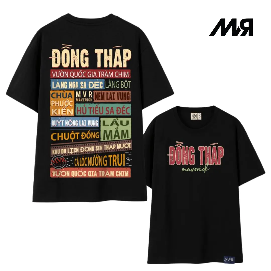 Áo thun unisex MVR hơn 63 tỉnh thành - ĐỒNG THÁP - DT Đen/ Trắng Menswear Cổ Tròn Cotton