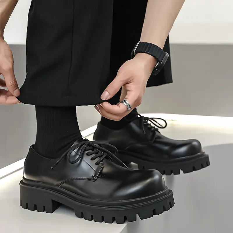 Giày Chunky Derby nam HOMME, Giày da 9517-R mũi tròn đế đúc cao 5cm 3