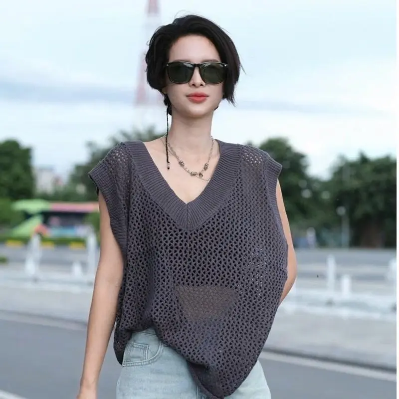 Áo lưới cổ tim form rộng 2 màu Hạnh Nguyễn Mikixi 0