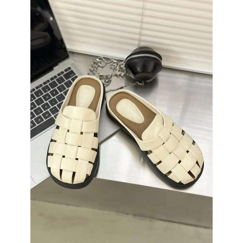 Product Introduction of Slippers Women Summer Shoes Pantofle Cover Toe Slides Loafers Fashion Low Female Mule 2025 Mules Rubber Rome Hoof Heels F 14