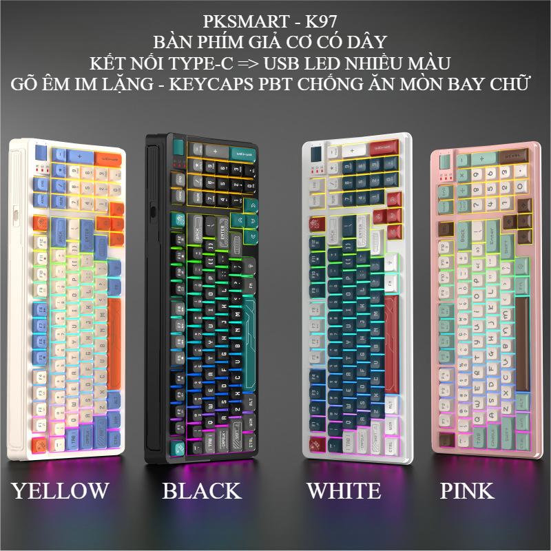 PKSMART x K97 - Bàn Phím Giả Cơ Có Dây Cao Cấp - LED Nhiều Màu - Keycaps PBT Nhiều Chủ Đề - Cáp Tháo Rời Type-C ->USB - Silent Cảm Giác Gõ Siêu Êm