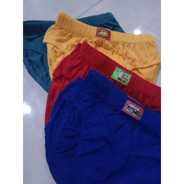 12 pcs / celana dalam Anak laki laki motif polos , size S M L XL , 1 - 12 tahun fashion Katun Polos 1