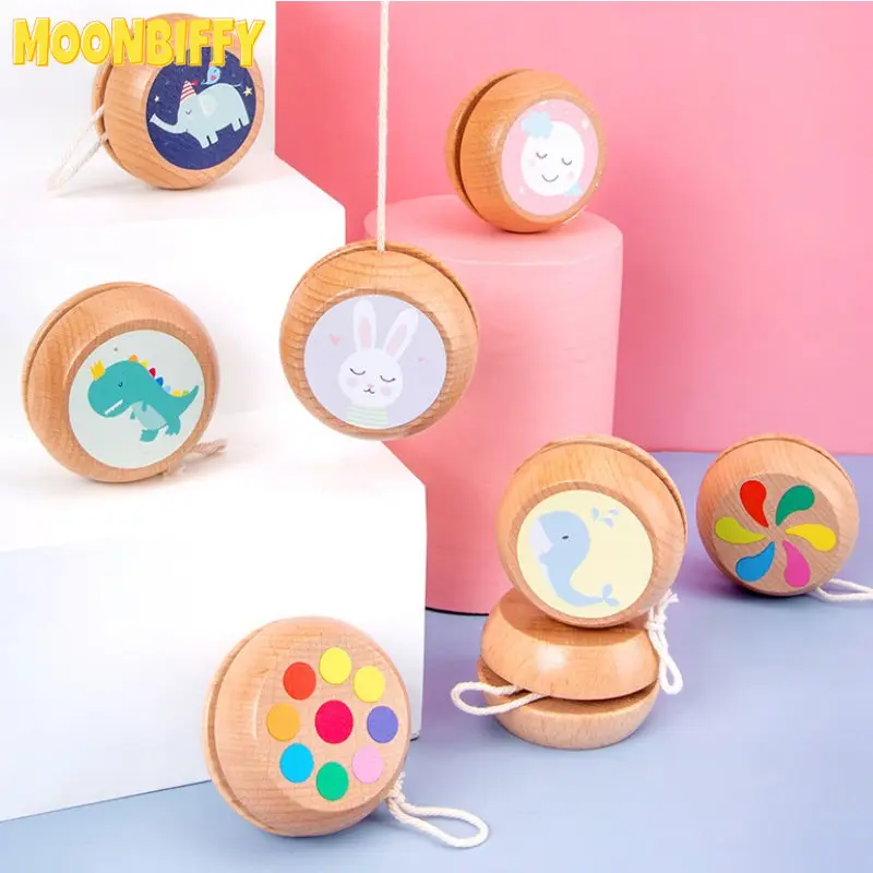 Children Ball Cute Animal Prints Wooden Yoyo Toys Elephant  Dinosaur Rabbit Toys Kids Yo-Yo Creative Toys for Children