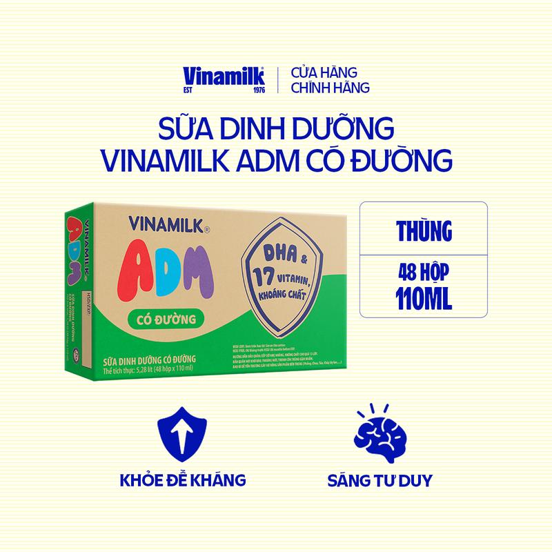 Sữa dinh dưỡng Vinamilk ADM Có Đường - Thùng 48 hộp 110ml